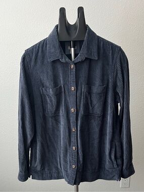 LL Bean Lined Comfort Corduroy Shacket Jacket Navy Blue Medium 510773